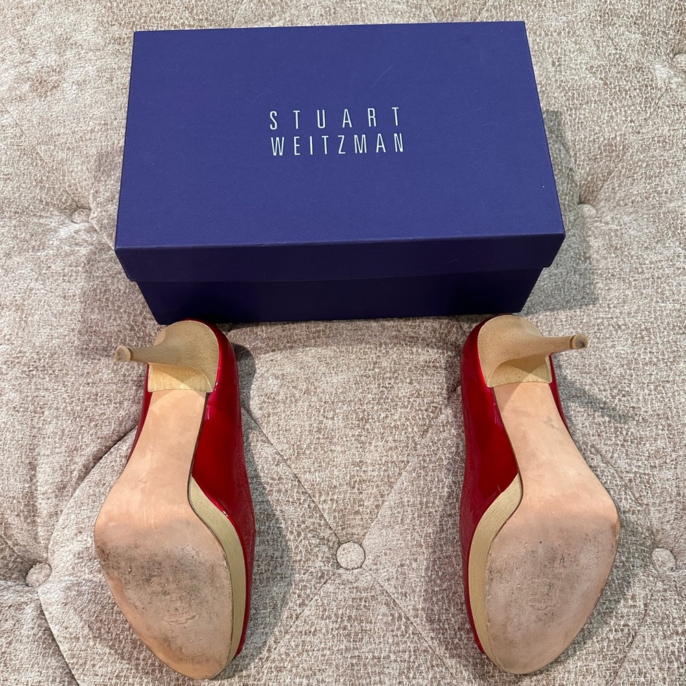 Stuart Weitzman Avignon Red Peep-Toe Pumps - image 2